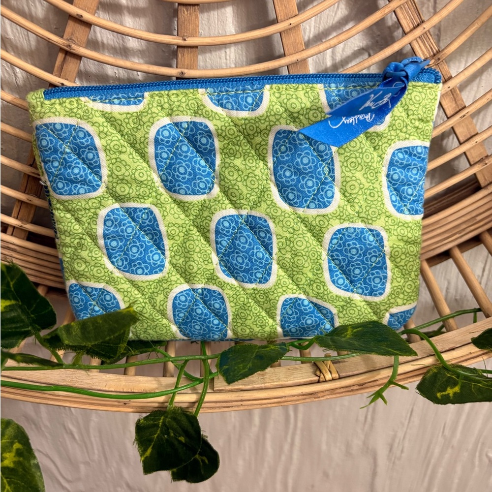 Vera Bradley Blue Green Pattern Quilted Cosmetic Makeup Bag Travel Pouch